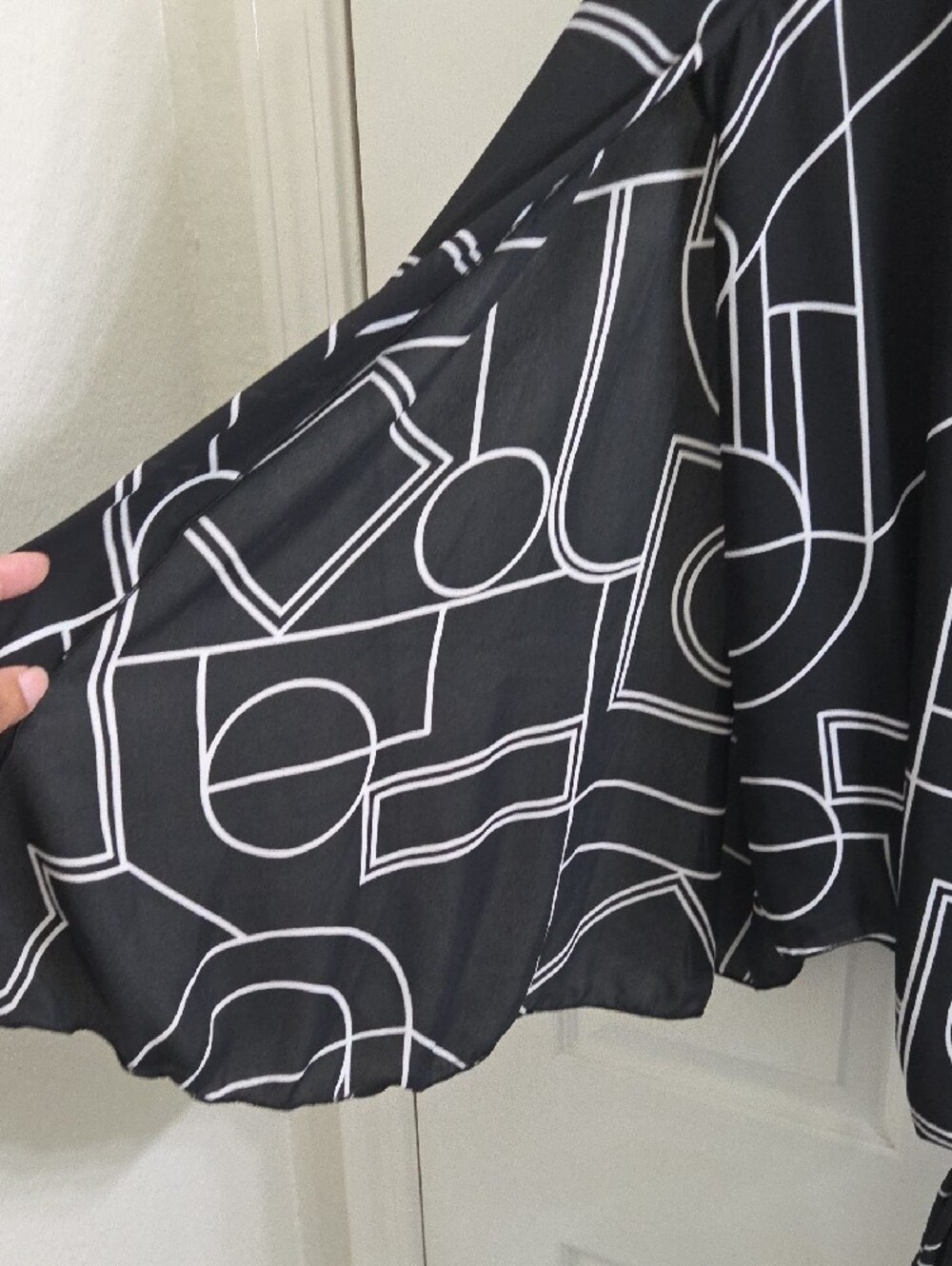 Ashley Stewart Black & White Geometric Tie-Front Blouse - Picture 4 of 9